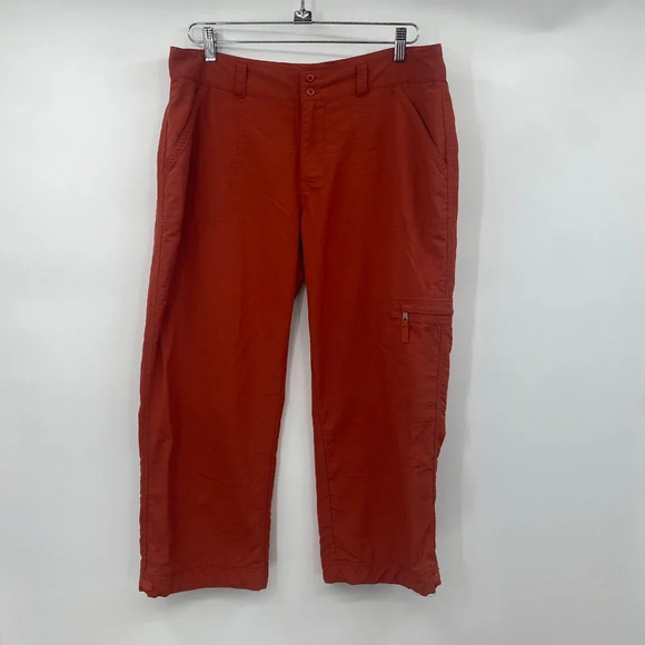 Royal Robbins Cropped Pants Womens Size 12 Orange Nylon Straight Leg Zip Hiking - Picture 2 of 11